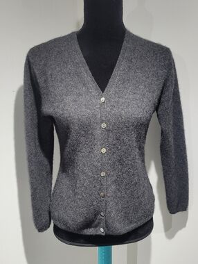 The Work Connection Women's 100% Cashmere Wool Cardigan Medium Petite Grey Chic
